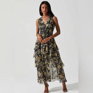 Kali Sleeveless Smocked Waist Floral Maxi Dress — Black/Navy Floral — M